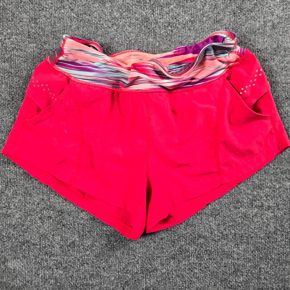 Zella Running Shorts Womens Medium Pink Abstract Stripe Back Pocket (B4)